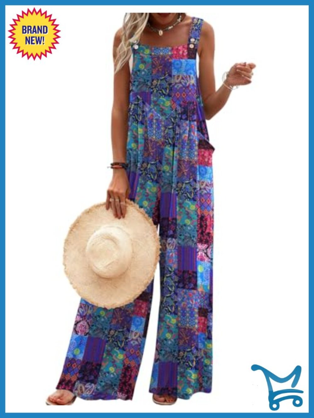 Loose Wide Leg Jumpsuit with Pockets - Floral Boho Romper